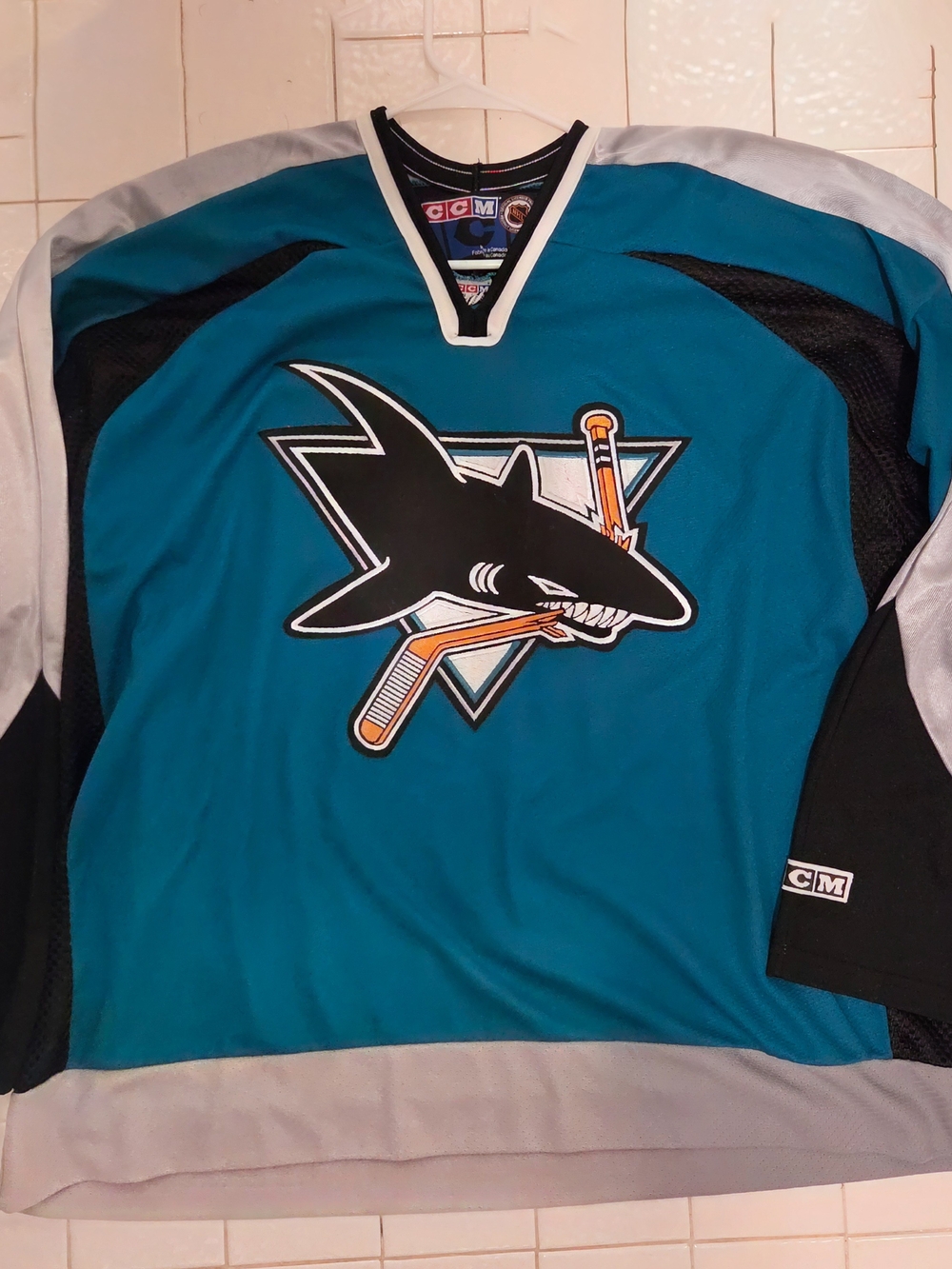 CCM San Jose Sharks Teal Hockey Jersey - Shark Logo